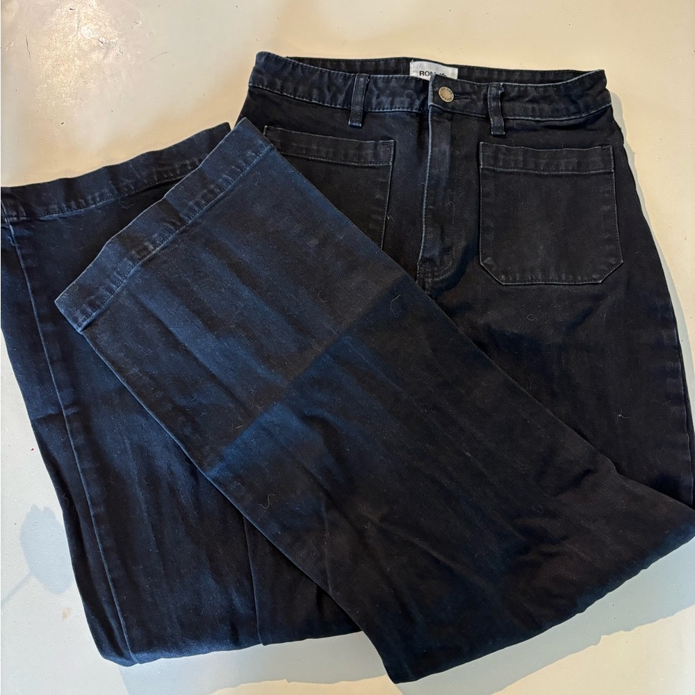 Rolla’s wide leg black jeans.